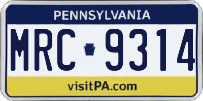 PA license plate MRC9314