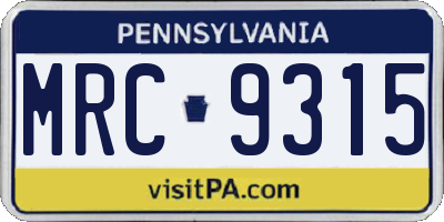 PA license plate MRC9315