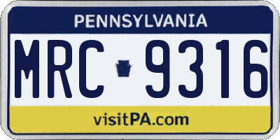 PA license plate MRC9316