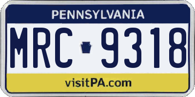 PA license plate MRC9318
