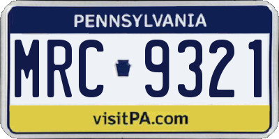 PA license plate MRC9321