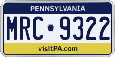 PA license plate MRC9322