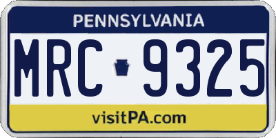 PA license plate MRC9325