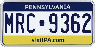 PA license plate MRC9362