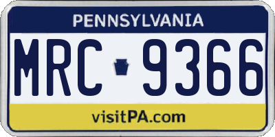 PA license plate MRC9366