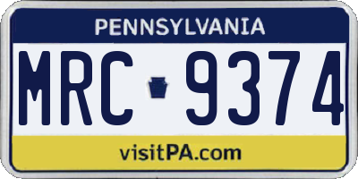 PA license plate MRC9374