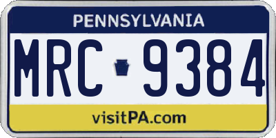 PA license plate MRC9384