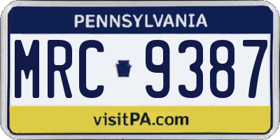 PA license plate MRC9387