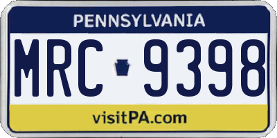 PA license plate MRC9398