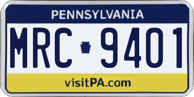 PA license plate MRC9401