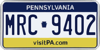 PA license plate MRC9402