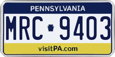 PA license plate MRC9403