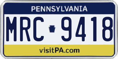 PA license plate MRC9418