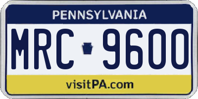 PA license plate MRC9600