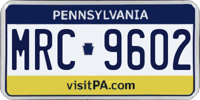PA license plate MRC9602