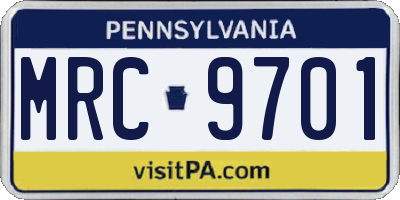 PA license plate MRC9701