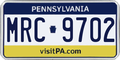 PA license plate MRC9702