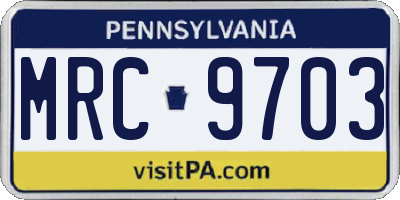 PA license plate MRC9703