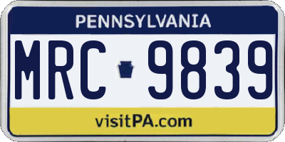 PA license plate MRC9839
