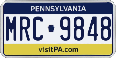 PA license plate MRC9848