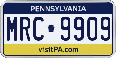 PA license plate MRC9909