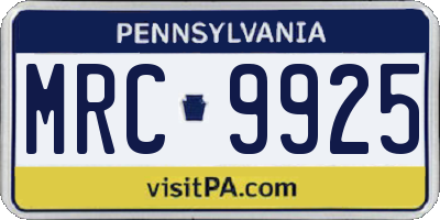 PA license plate MRC9925