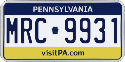 PA license plate MRC9931