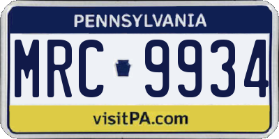 PA license plate MRC9934