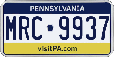 PA license plate MRC9937