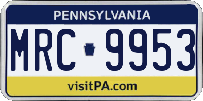 PA license plate MRC9953