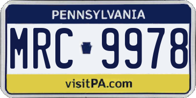 PA license plate MRC9978