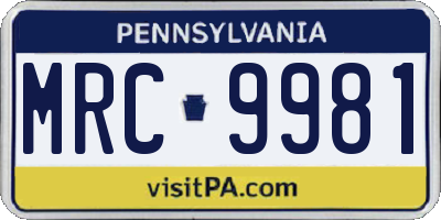 PA license plate MRC9981