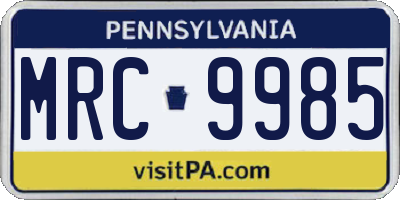 PA license plate MRC9985