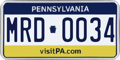 PA license plate MRD0034