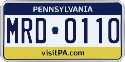 PA license plate MRD0110