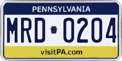 PA license plate MRD0204