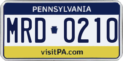 PA license plate MRD0210