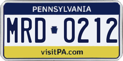 PA license plate MRD0212