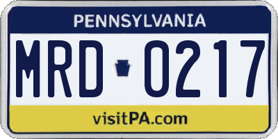 PA license plate MRD0217