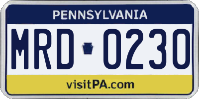 PA license plate MRD0230