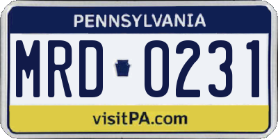 PA license plate MRD0231
