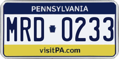PA license plate MRD0233