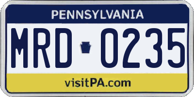 PA license plate MRD0235