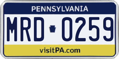 PA license plate MRD0259