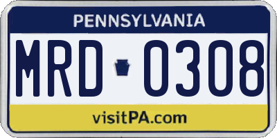 PA license plate MRD0308