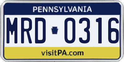 PA license plate MRD0316
