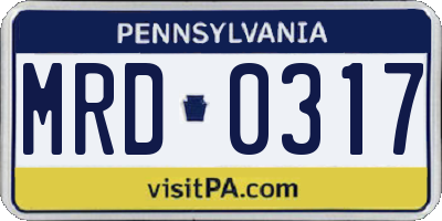 PA license plate MRD0317