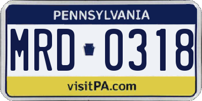 PA license plate MRD0318