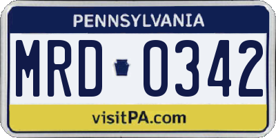 PA license plate MRD0342