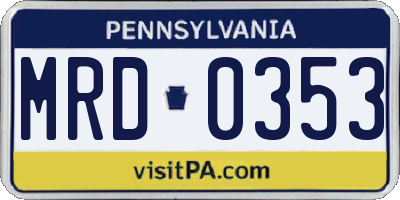 PA license plate MRD0353